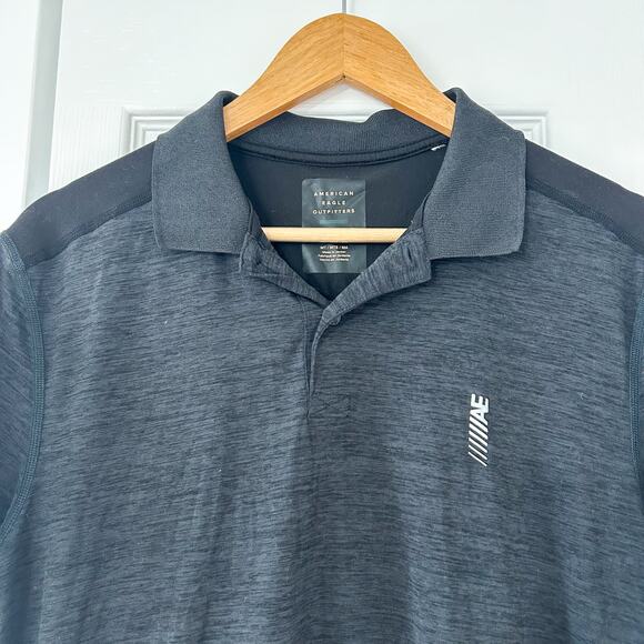 American Eagle Black Active Flex Polo Shirt Moisture-Wicking Men’s Size M Tall - Picture 3 of 6